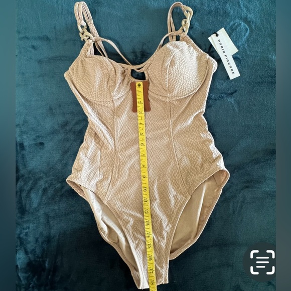 NWT ROBIN PICCONE EVE CRISS CROSS STRAPPY UNDERWIRE 1 PIECE SWIMSUIT SZ 10 LATTE - Picture 5 of 11